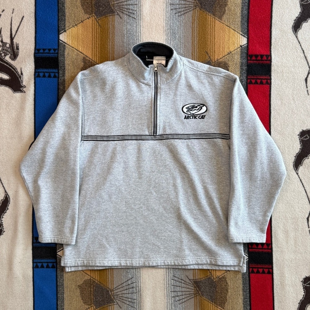 Vintage Arctic Cat Quarter Zip Pullover Sweatshirt Gray XL Made in USA Logo
